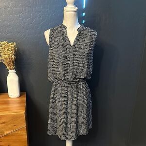 Hilary Radley Black and White Sleeveless Mandarin Collar Mini Dress